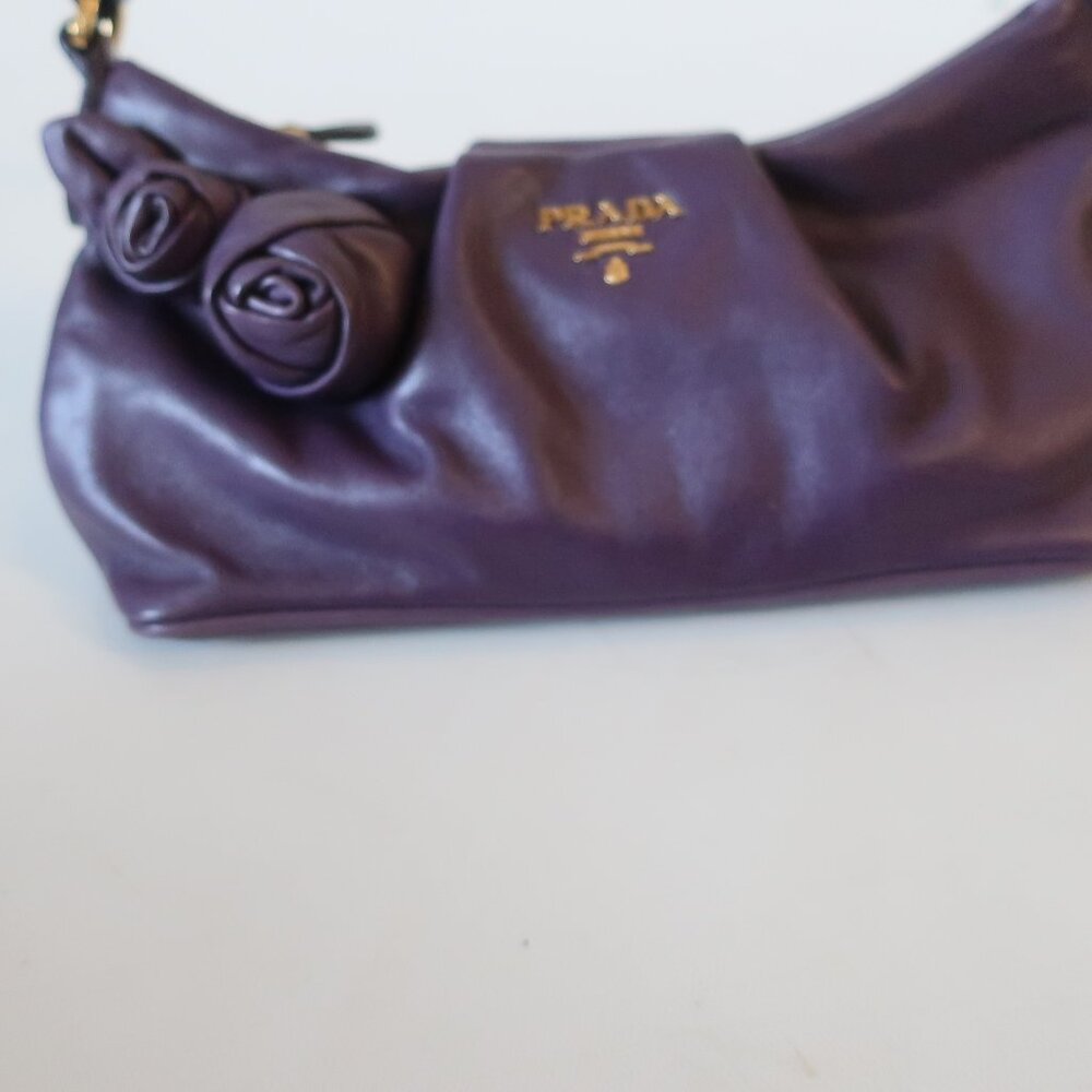 Womens Prada Purple Nappa Rosette Floral Leather Shoulder Bag - Picture 3 of 16